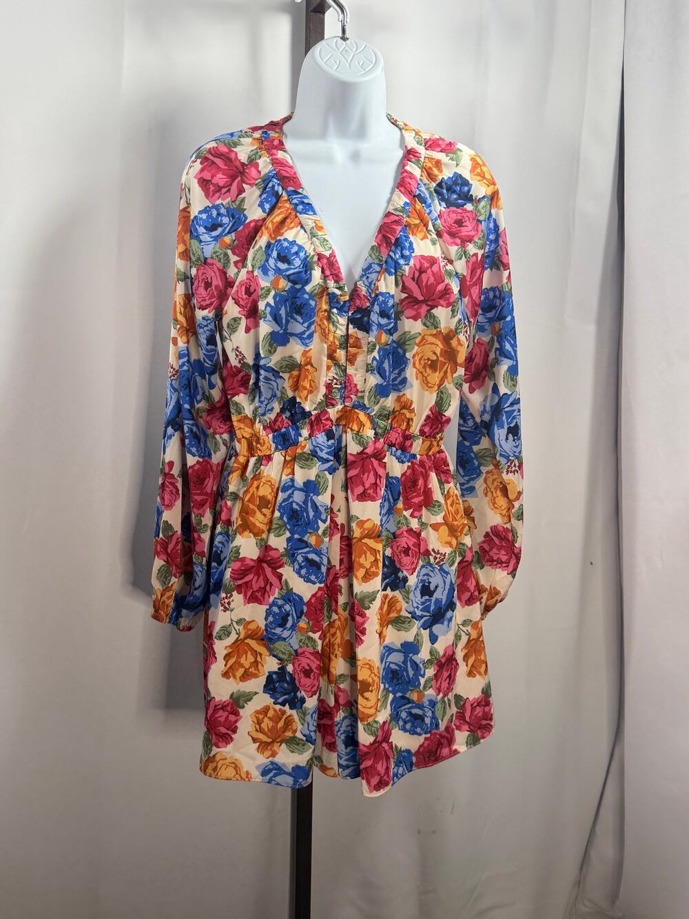 Skies Are Blue Floral Long Sleeve Mini Dress Size Small Cottagecore Boho